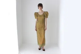 1930s Puff Sleeve Polka Dot Tulle Column Gown