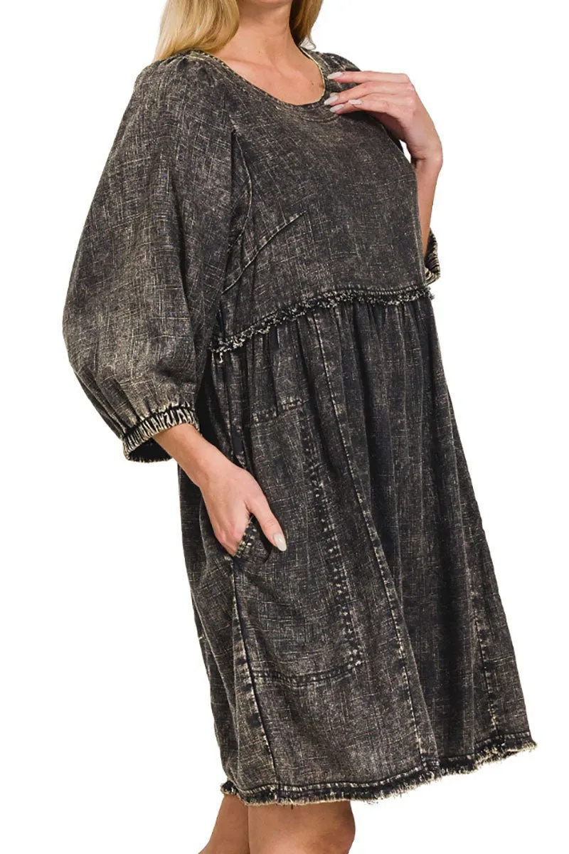 20% OFF! Zenana Casual Chats Ash Black Pleated Babydoll Dress
