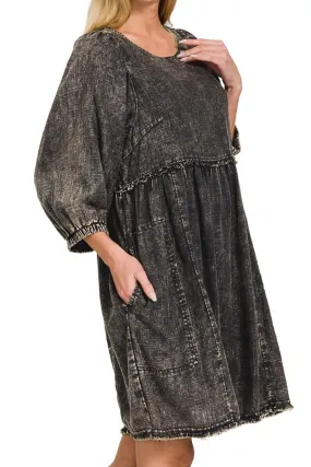 20% OFF! Zenana Casual Chats Ash Black Pleated Babydoll Dress