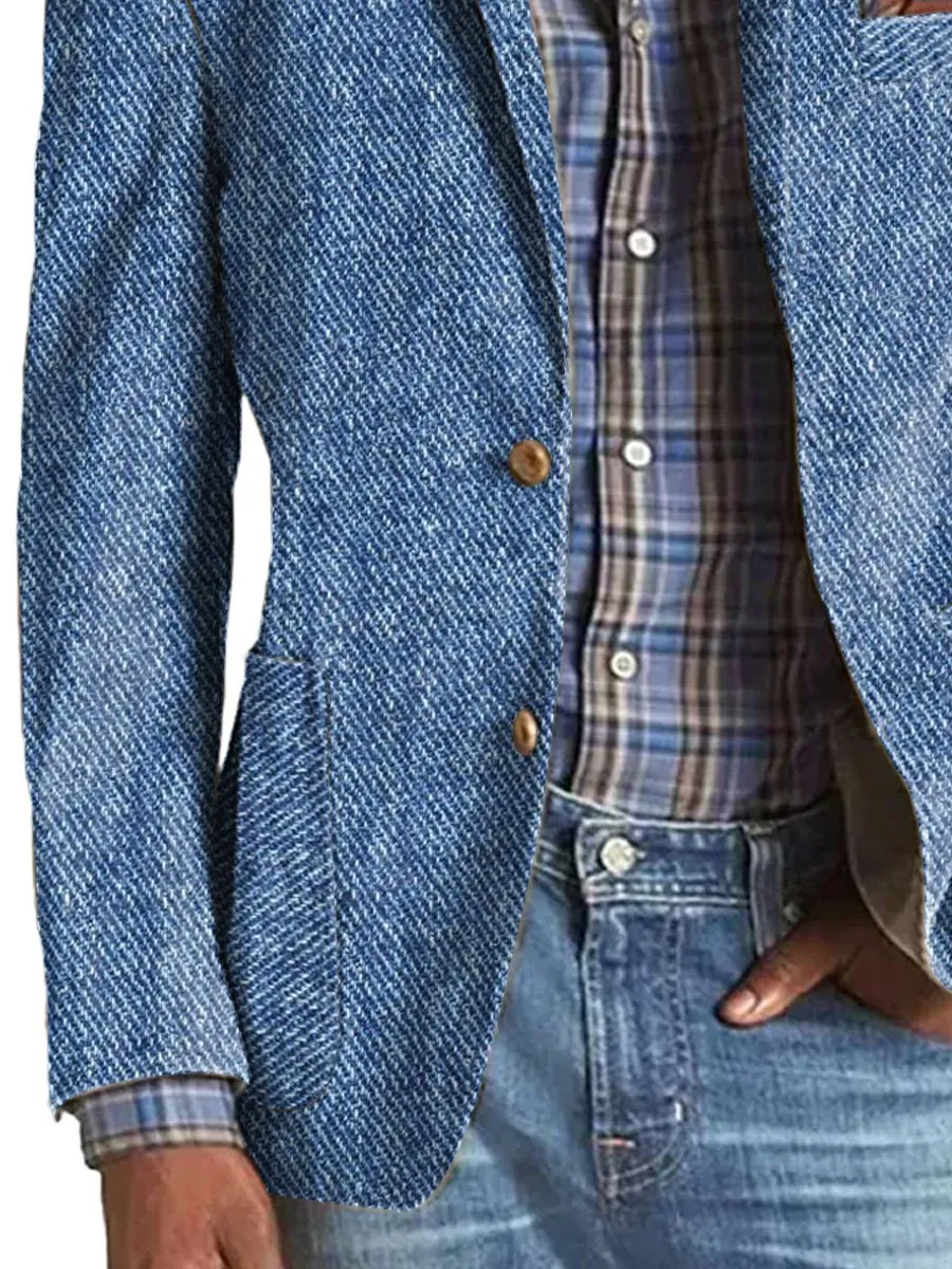 【24-hour shipping】Men's Vintage Cotton Twill Printed Lapel Multi-Pocket Casual Blazer