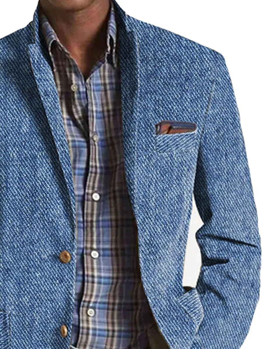 【24-hour shipping】Men's Vintage Cotton Twill Printed Lapel Multi-Pocket Casual Blazer