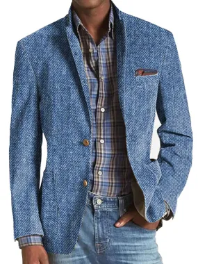 【24-hour shipping】Men's Vintage Cotton Twill Printed Lapel Multi-Pocket Casual Blazer