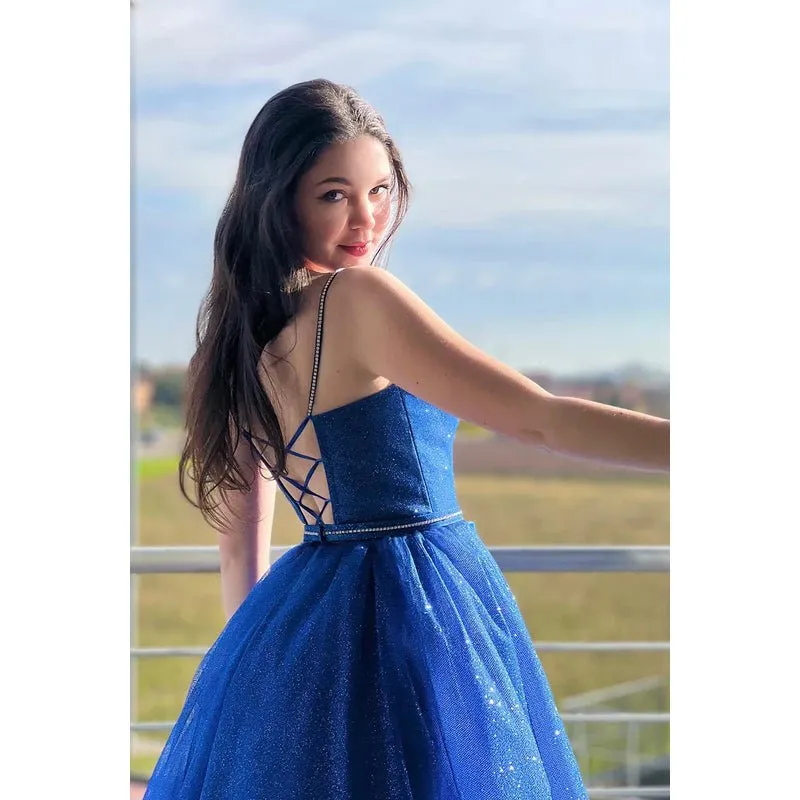 A-Line Sweetheart Sequined Belt Sleeveless Prom Evening Formal Dress