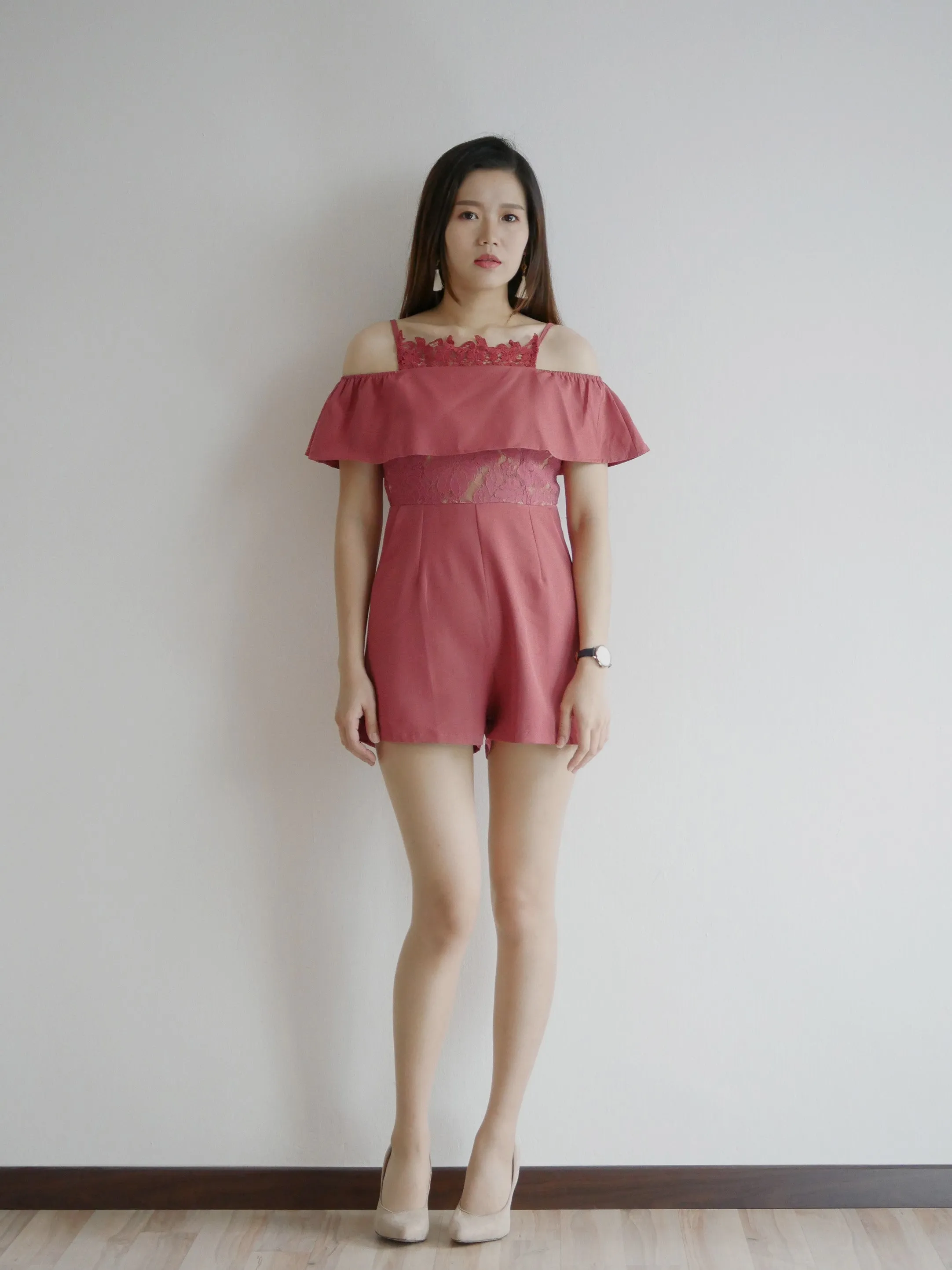 ACEWIN Laced Cold Shoulder Romper (Size S-M) 702941
