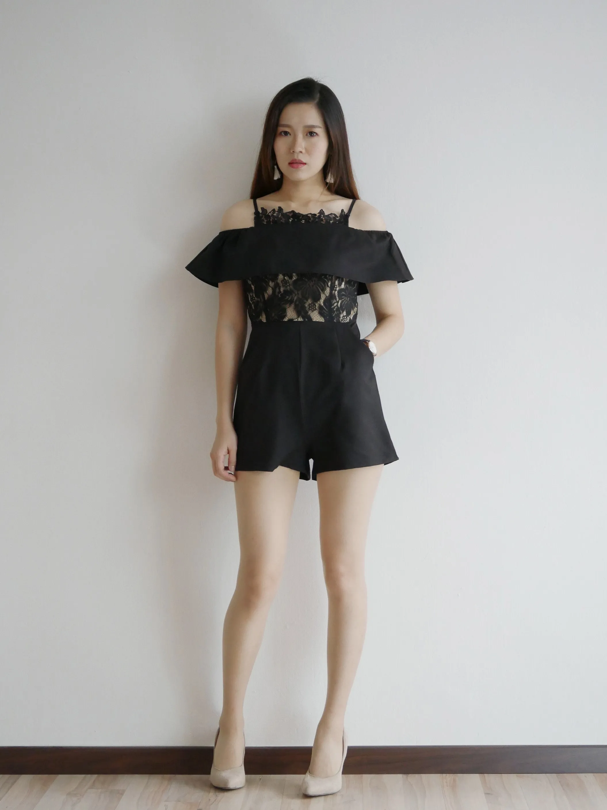 ACEWIN Laced Cold Shoulder Romper (Size S-M) 702941