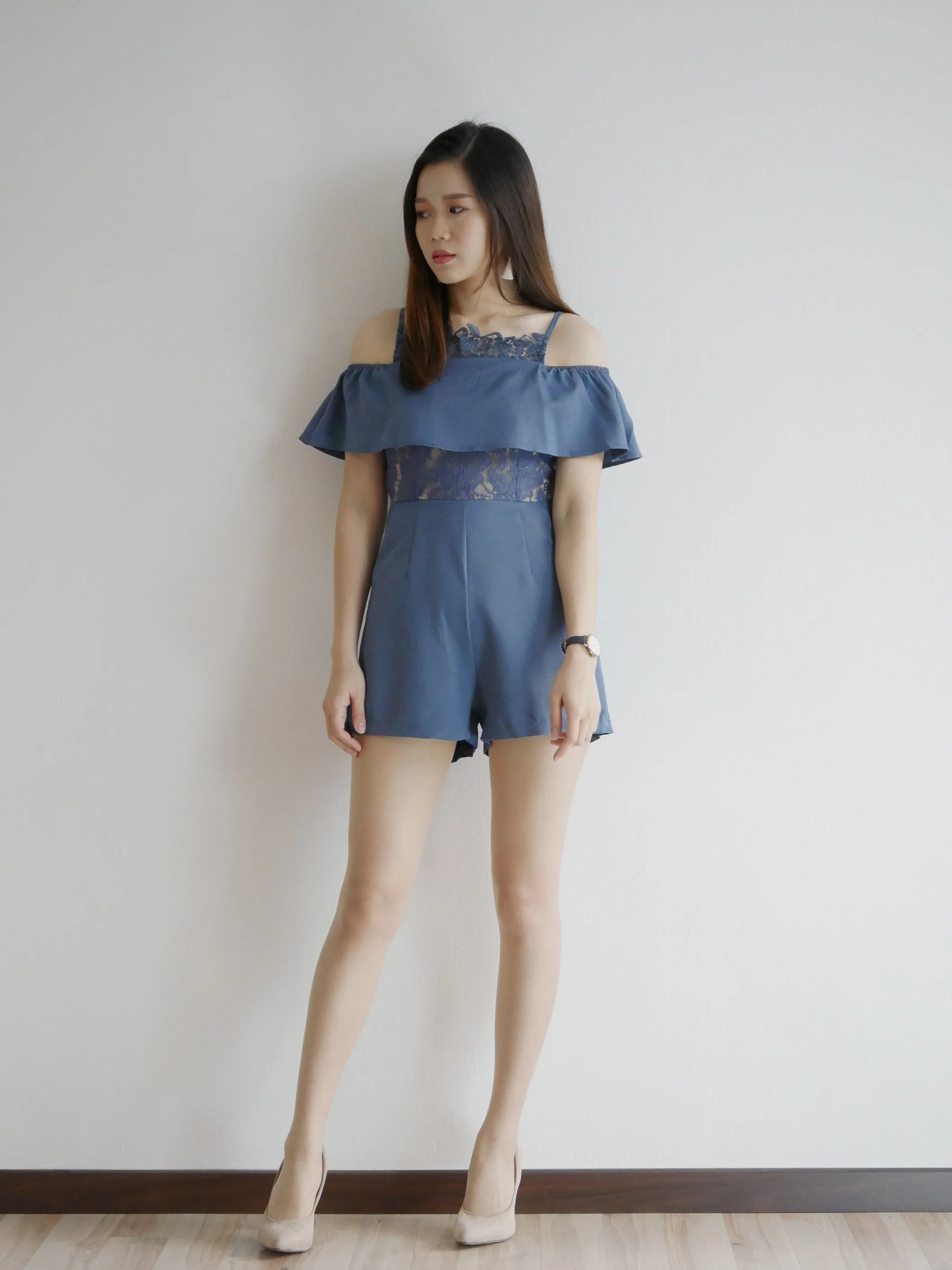 ACEWIN Laced Cold Shoulder Romper (Size S-M) 702941