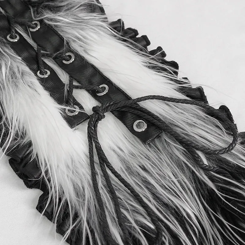 AS141 Black and White Long Hair Cat Ears Punk Hooded Scarf