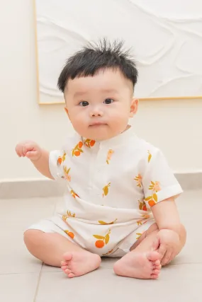 Auspicious Orange Baby Mandarin Collar Shirt Romper