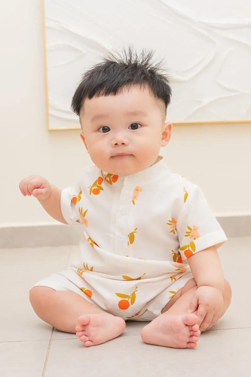 Auspicious Orange Baby Mandarin Collar Shirt Romper