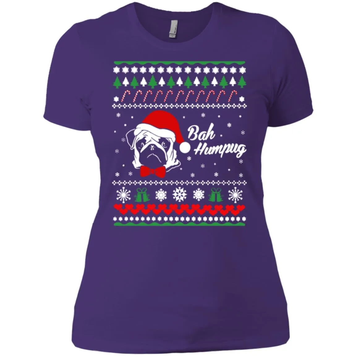 Bah Hum Pug Dog Christmas Women T-Shirt