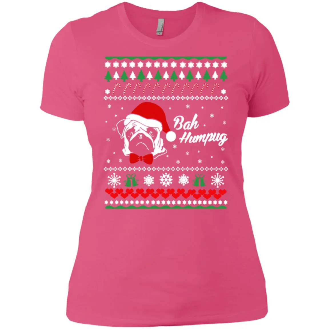 Bah Hum Pug Dog Christmas Women T-Shirt