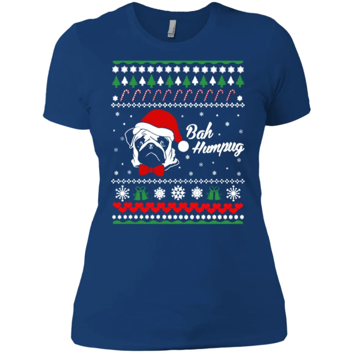 Bah Hum Pug Dog Christmas Women T-Shirt
