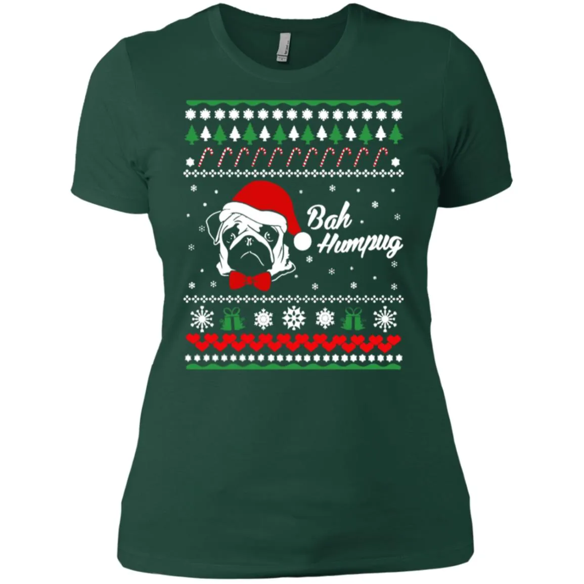 Bah Hum Pug Dog Christmas Women T-Shirt
