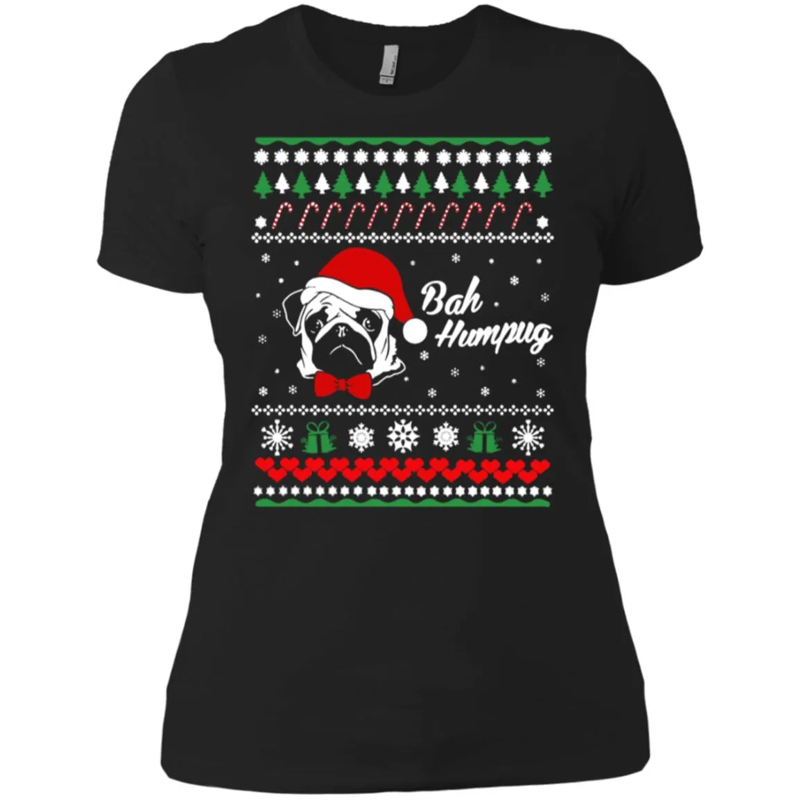 Bah Hum Pug Dog Christmas Women T-Shirt