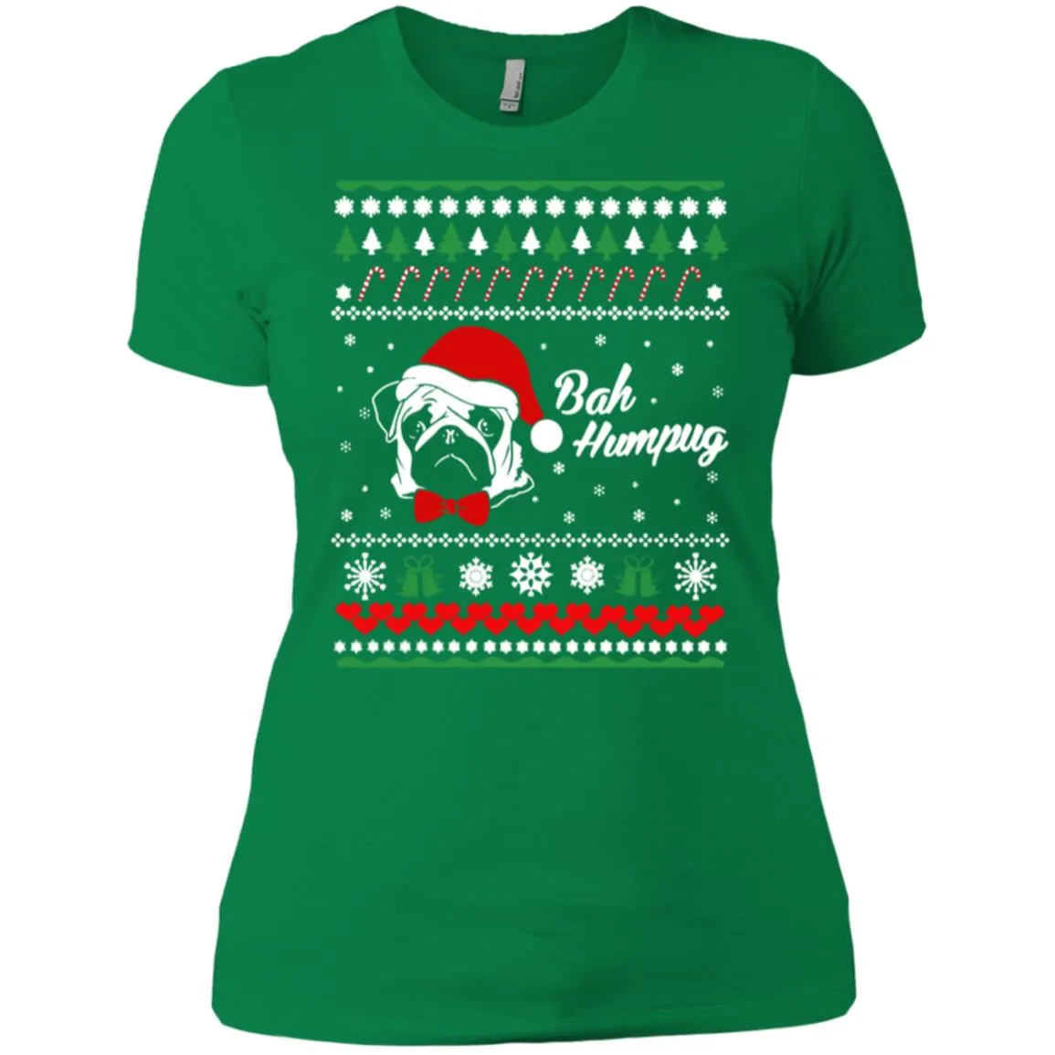 Bah Hum Pug Dog Christmas Women T-Shirt