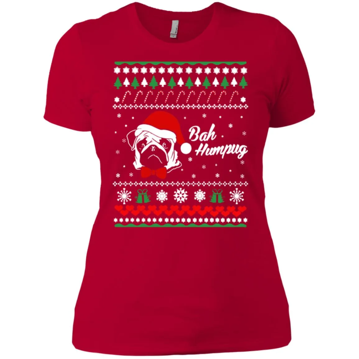 Bah Hum Pug Dog Christmas Women T-Shirt