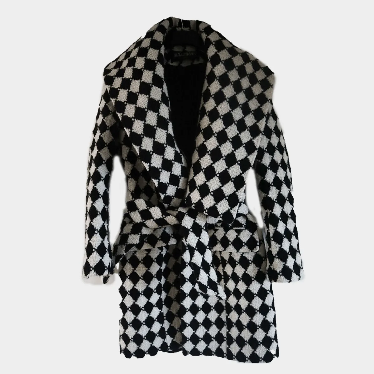 Balmain women's black and white houndstooth wool coat