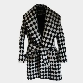 Balmain women's black and white houndstooth wool coat