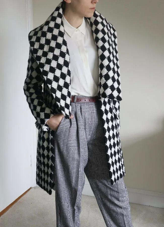 Balmain women's black and white houndstooth wool coat