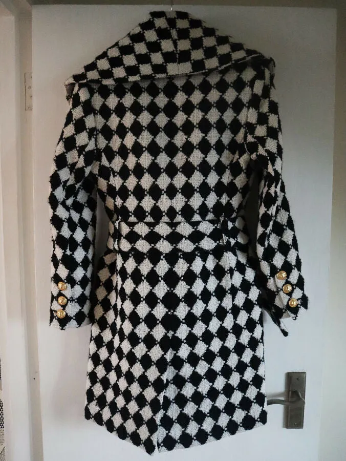 Balmain women's black and white houndstooth wool coat