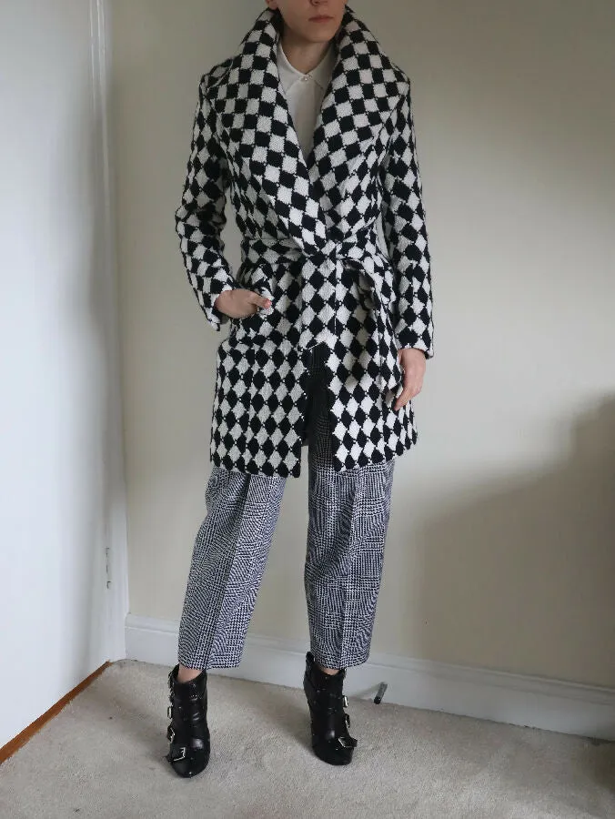 Balmain women's black and white houndstooth wool coat