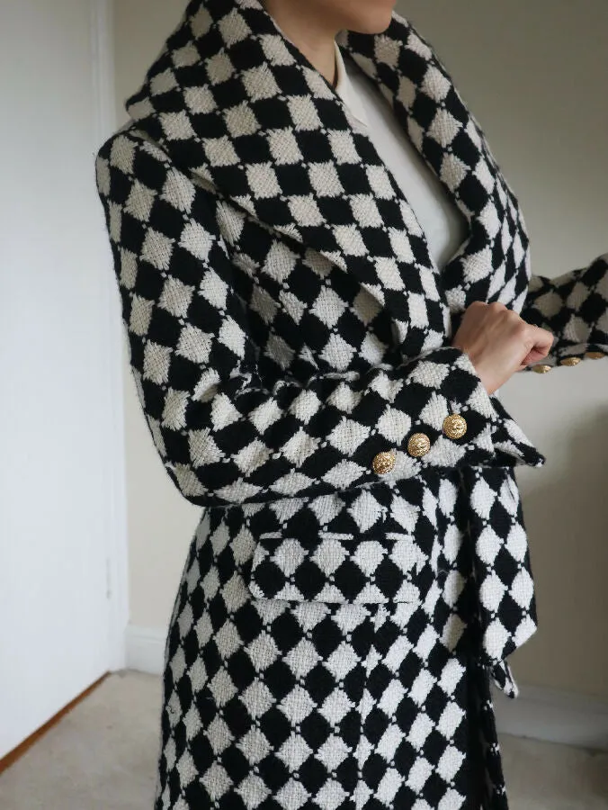 Balmain women's black and white houndstooth wool coat