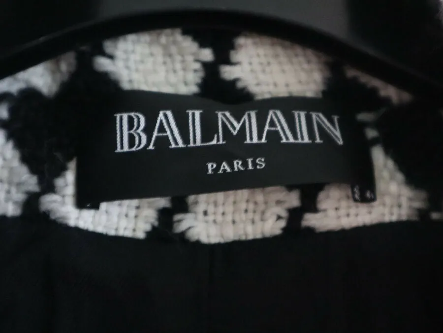 Balmain women's black and white houndstooth wool coat