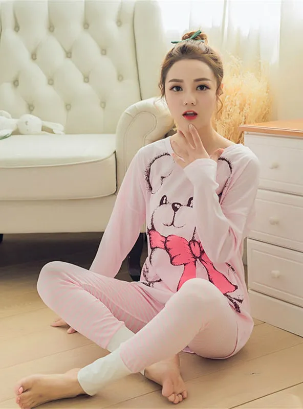 Bear printing Long sleeved Long trousers Pajamas Sets