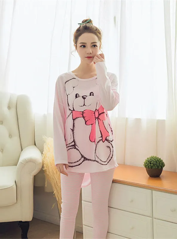 Bear printing Long sleeved Long trousers Pajamas Sets