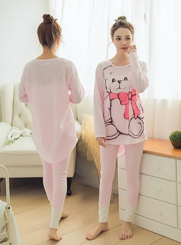 Bear printing Long sleeved Long trousers Pajamas Sets