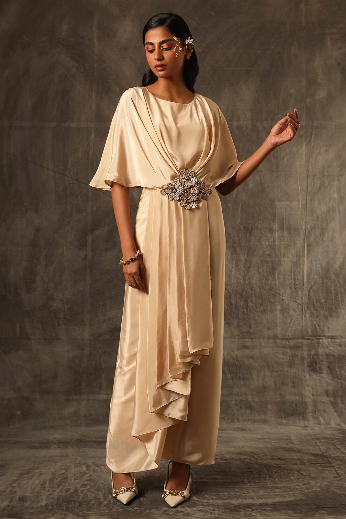 Beige Patchwork Drape Jumpsuit