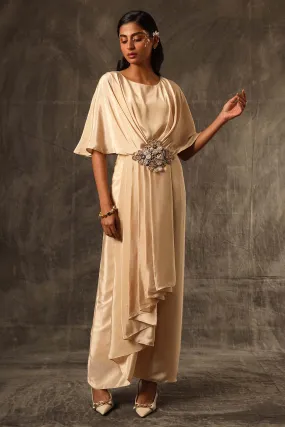 Beige Patchwork Drape Jumpsuit