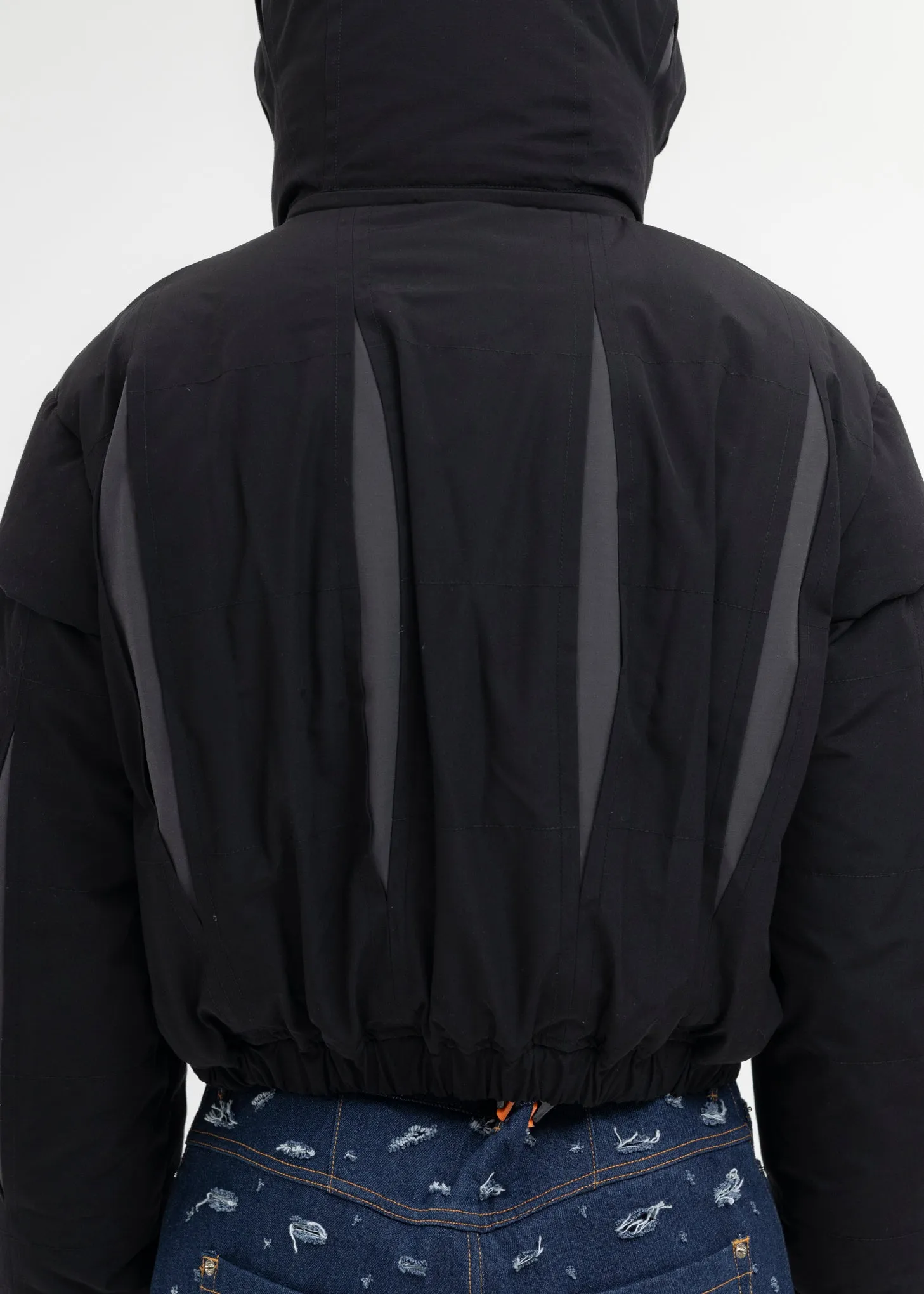 BLACK SLASHED DOUBLE PUFFER JACKET