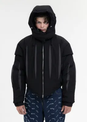 BLACK SLASHED DOUBLE PUFFER JACKET