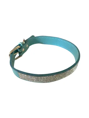 Bling Bling Pleather 5 Row Dog Collar, Horizon Blue