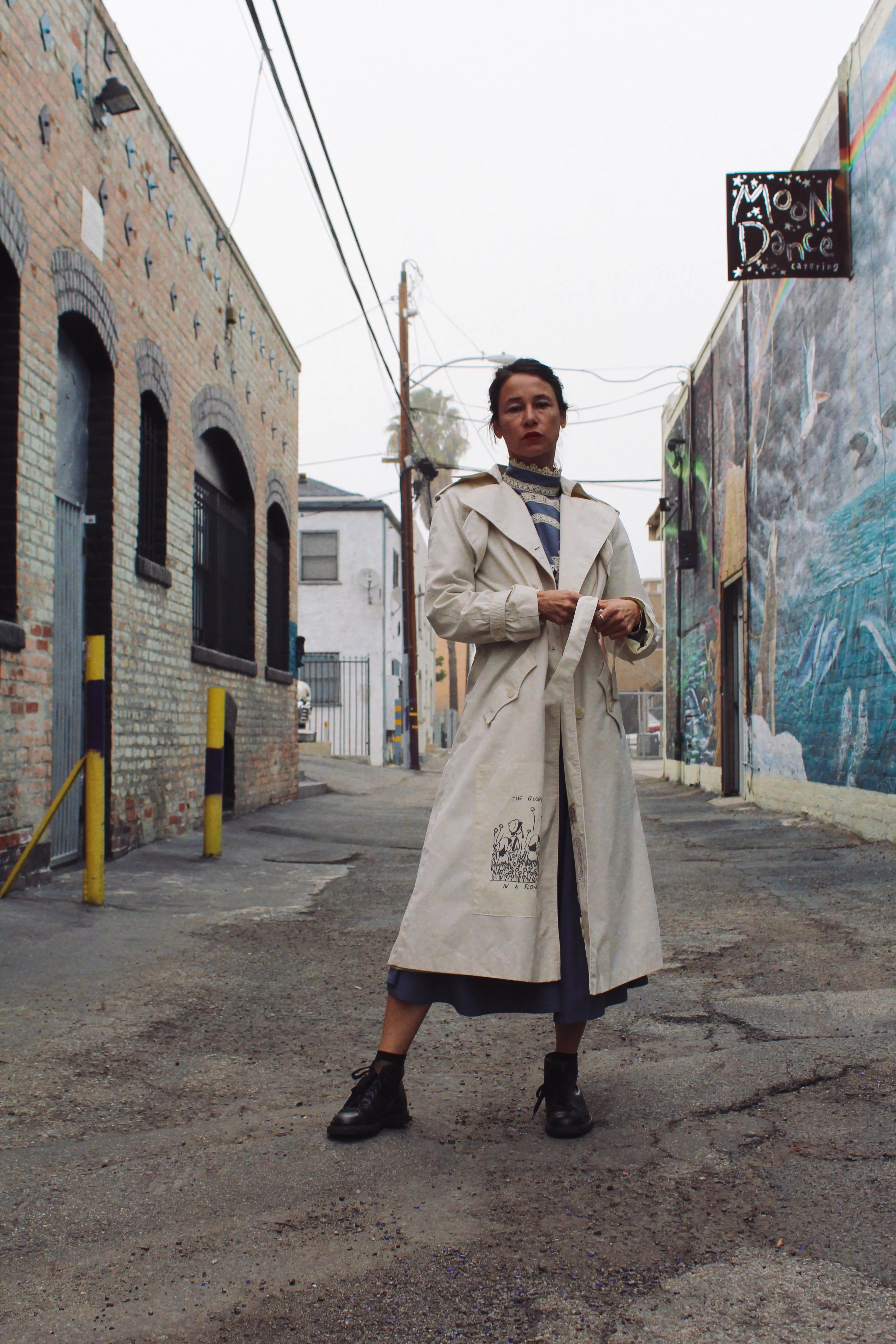 Blue Rose Rice Sack Patchwork Trench Coat
