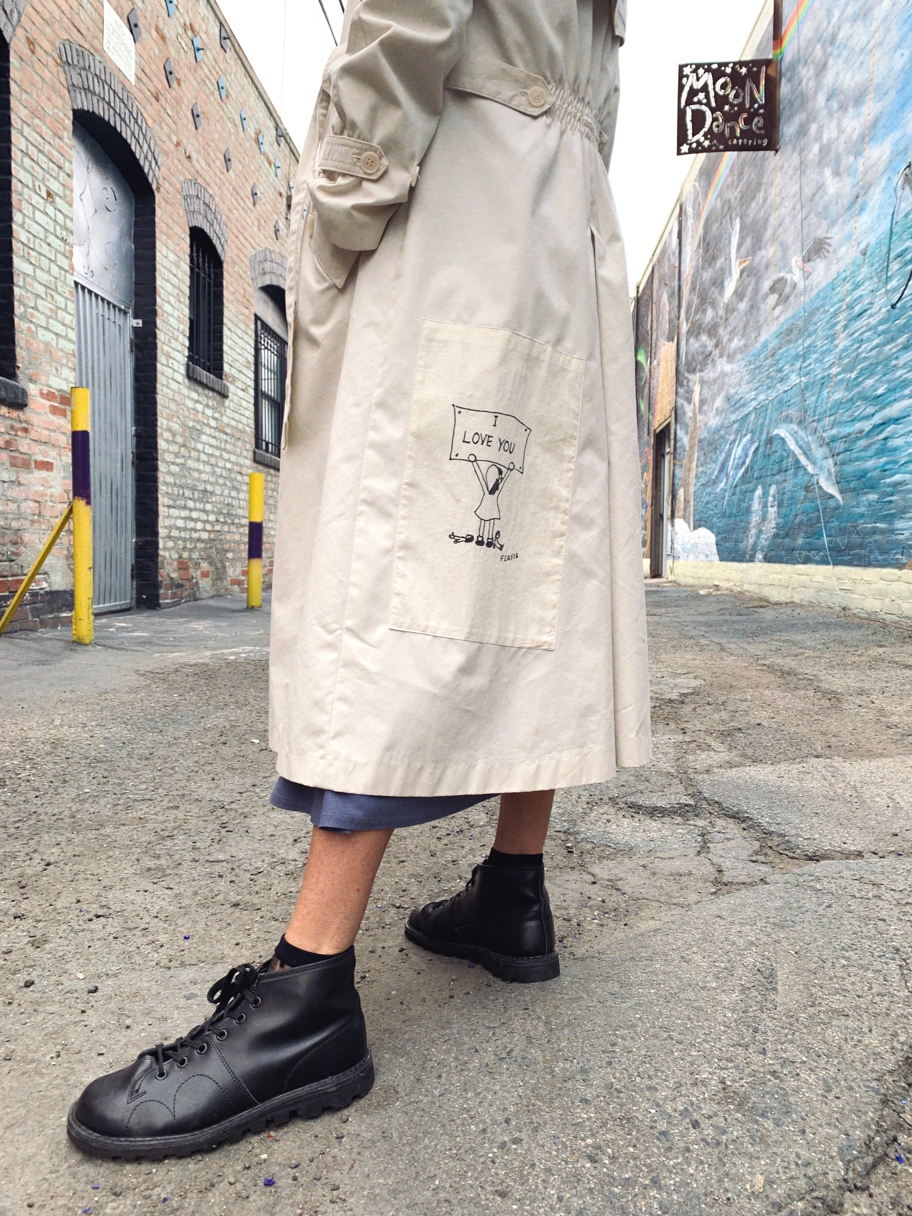 Blue Rose Rice Sack Patchwork Trench Coat