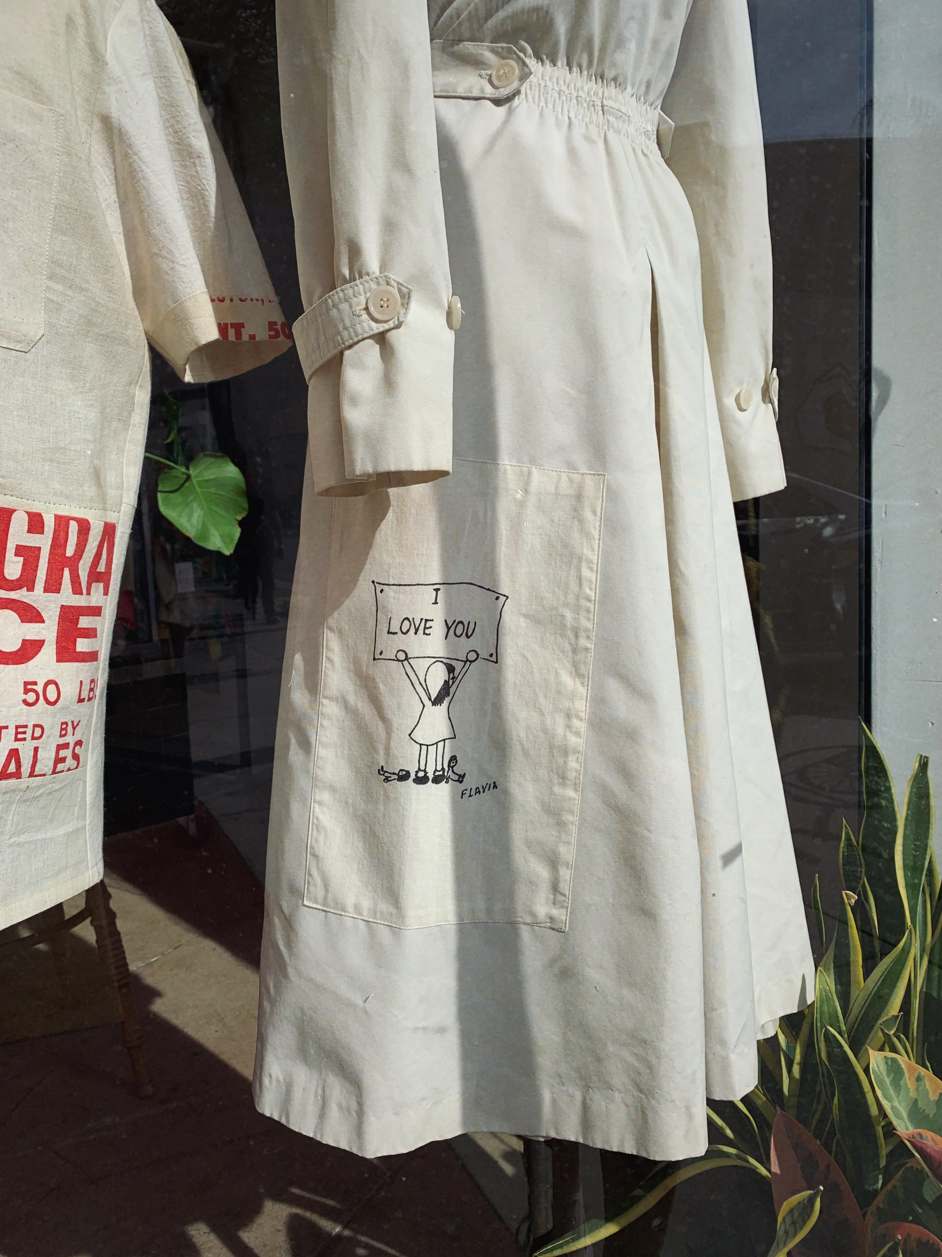 Blue Rose Rice Sack Patchwork Trench Coat