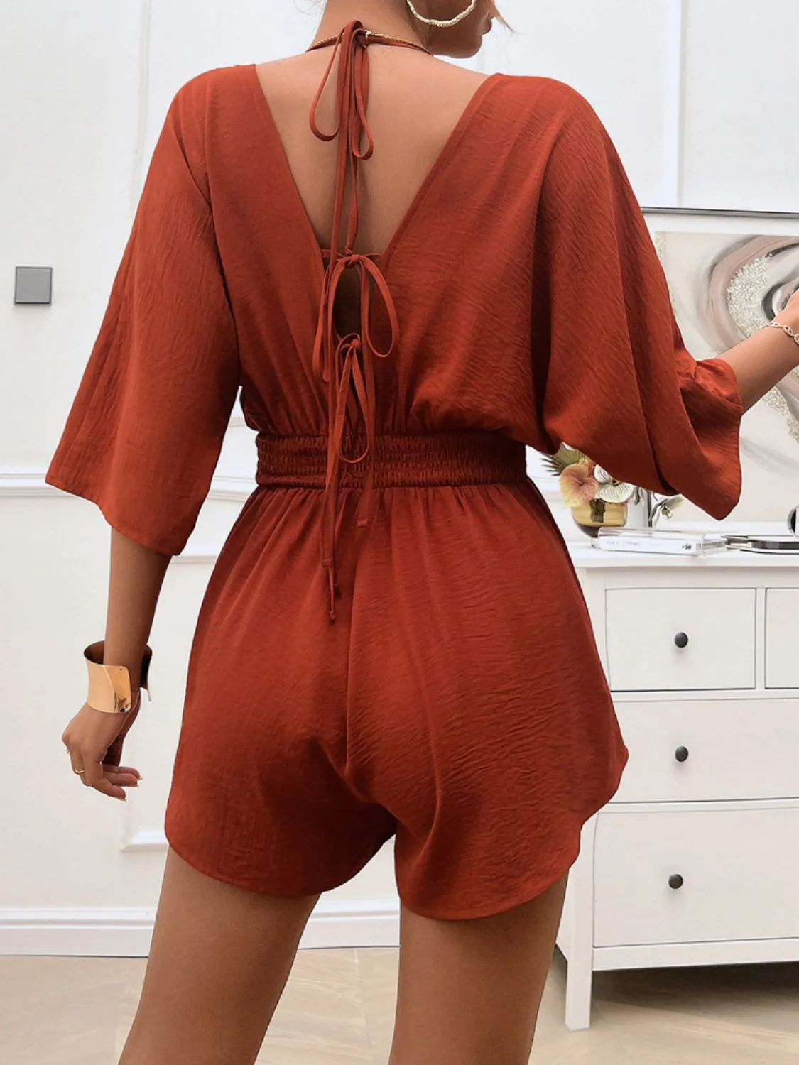 Blue Zone Planet |  Devine Smocked Tie Back Romper