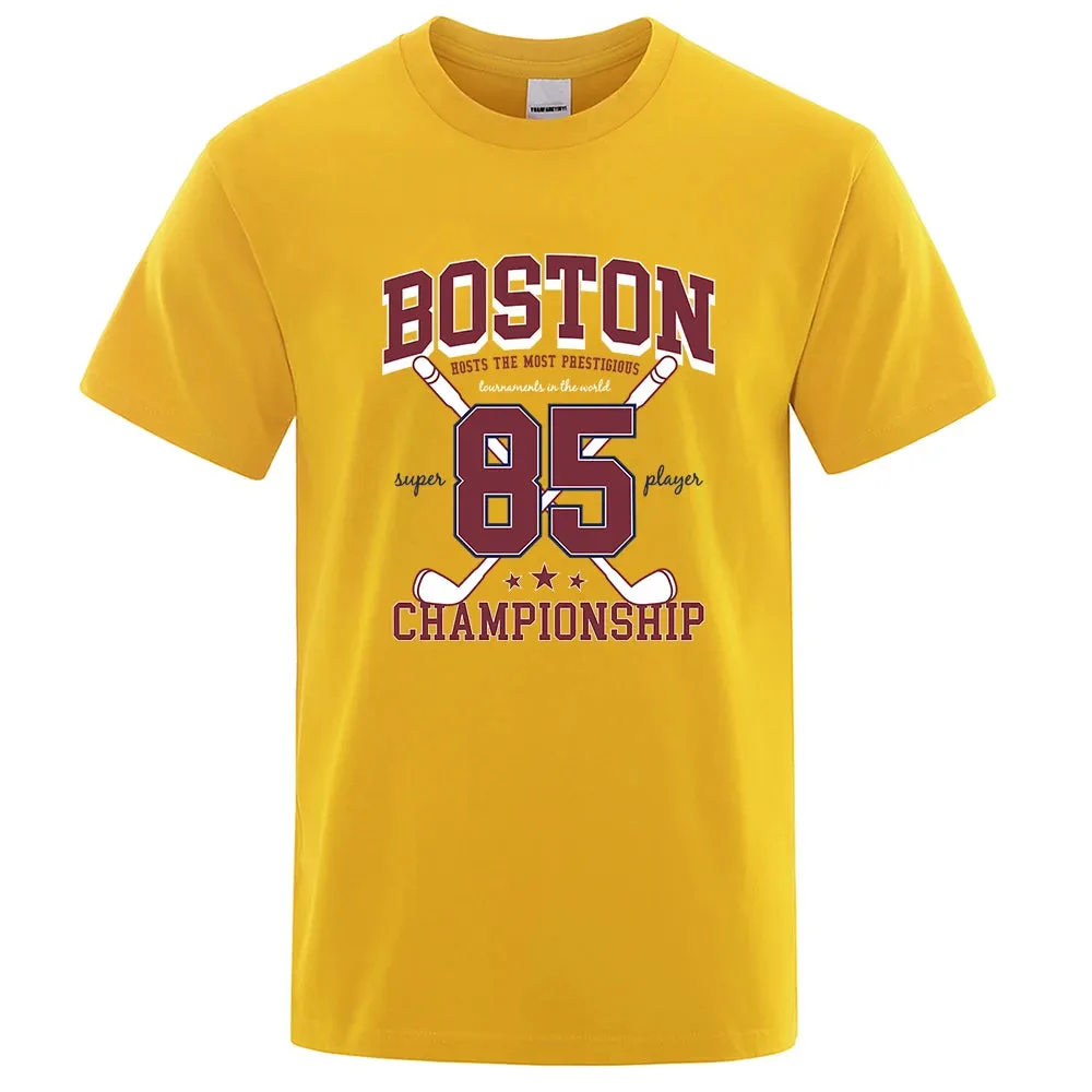 Boston 85 Players Championship Men Women Cotton O-Neck T Shirts Personality Loose Clothes Fashion Street Breathable T Shirts