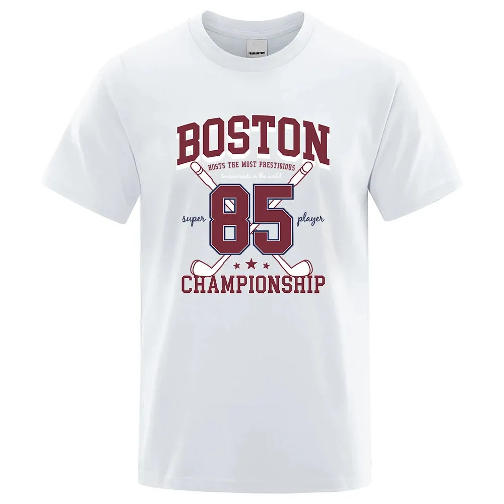 Boston 85 Players Championship Men Women Cotton O-Neck T Shirts Personality Loose Clothes Fashion Street Breathable T Shirts