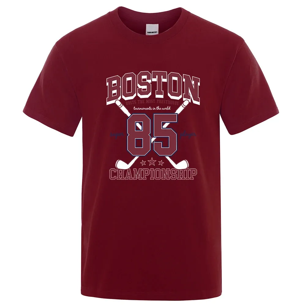 Boston 85 Players Championship Men Women Cotton O-Neck T Shirts Personality Loose Clothes Fashion Street Breathable T Shirts