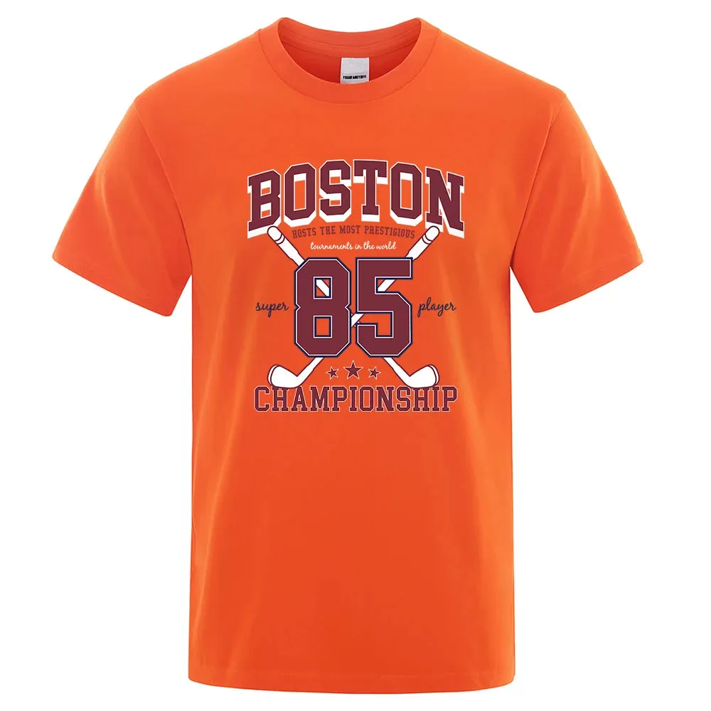 Boston 85 Players Championship Men Women Cotton O-Neck T Shirts Personality Loose Clothes Fashion Street Breathable T Shirts