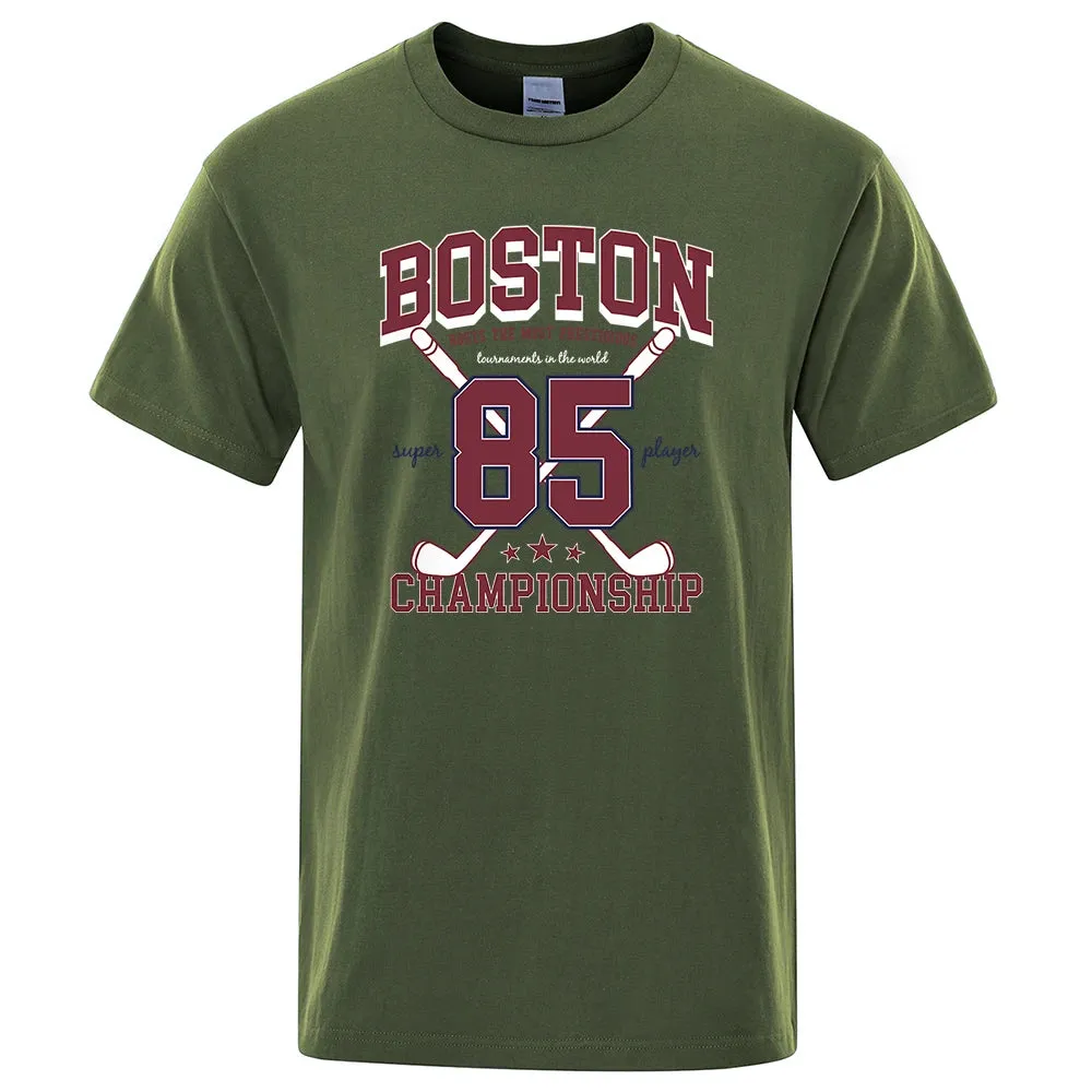 Boston 85 Players Championship Men Women Cotton O-Neck T Shirts Personality Loose Clothes Fashion Street Breathable T Shirts