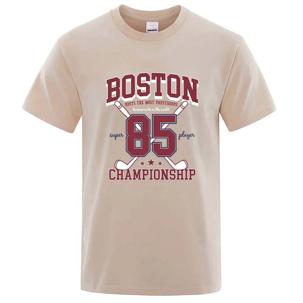 Boston 85 Players Championship Men Women Cotton O-Neck T Shirts Personality Loose Clothes Fashion Street Breathable T Shirts