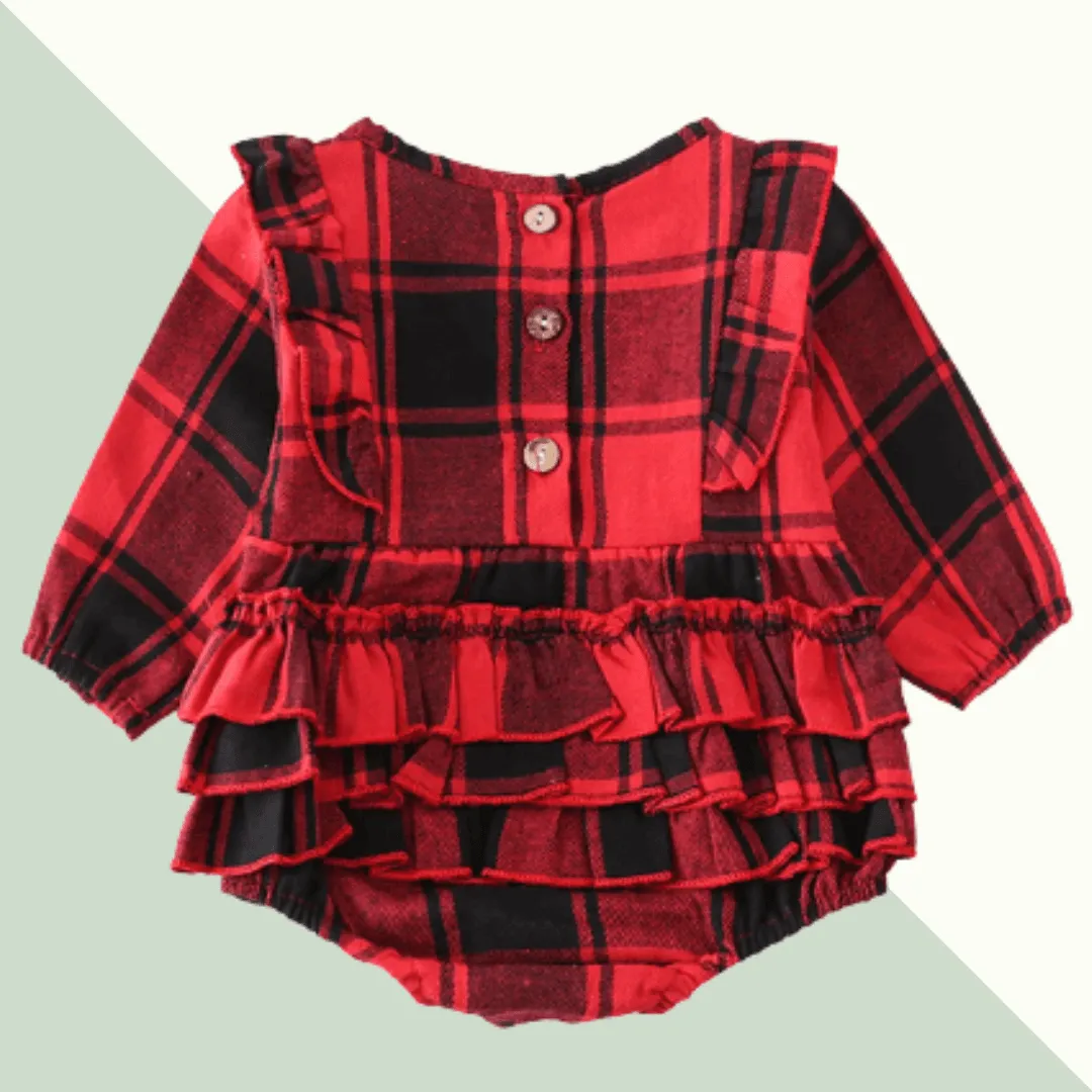 Buffalo Plaid Flannel Ruffle Baby Romper