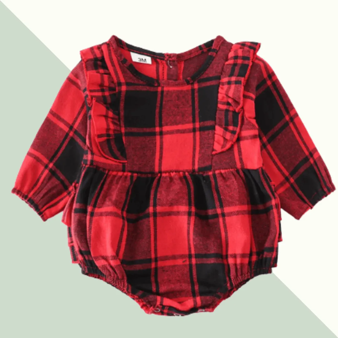Buffalo Plaid Flannel Ruffle Baby Romper