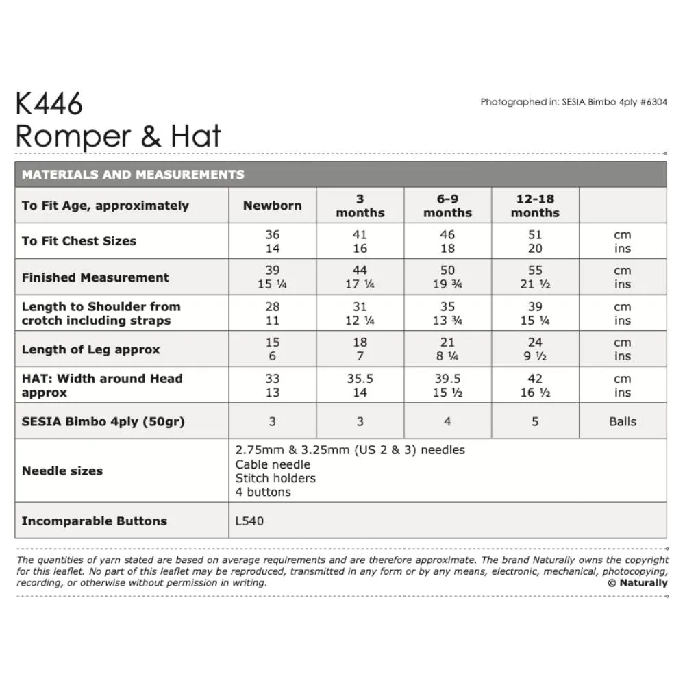 Classic Romper Knitting Pattern (K446)