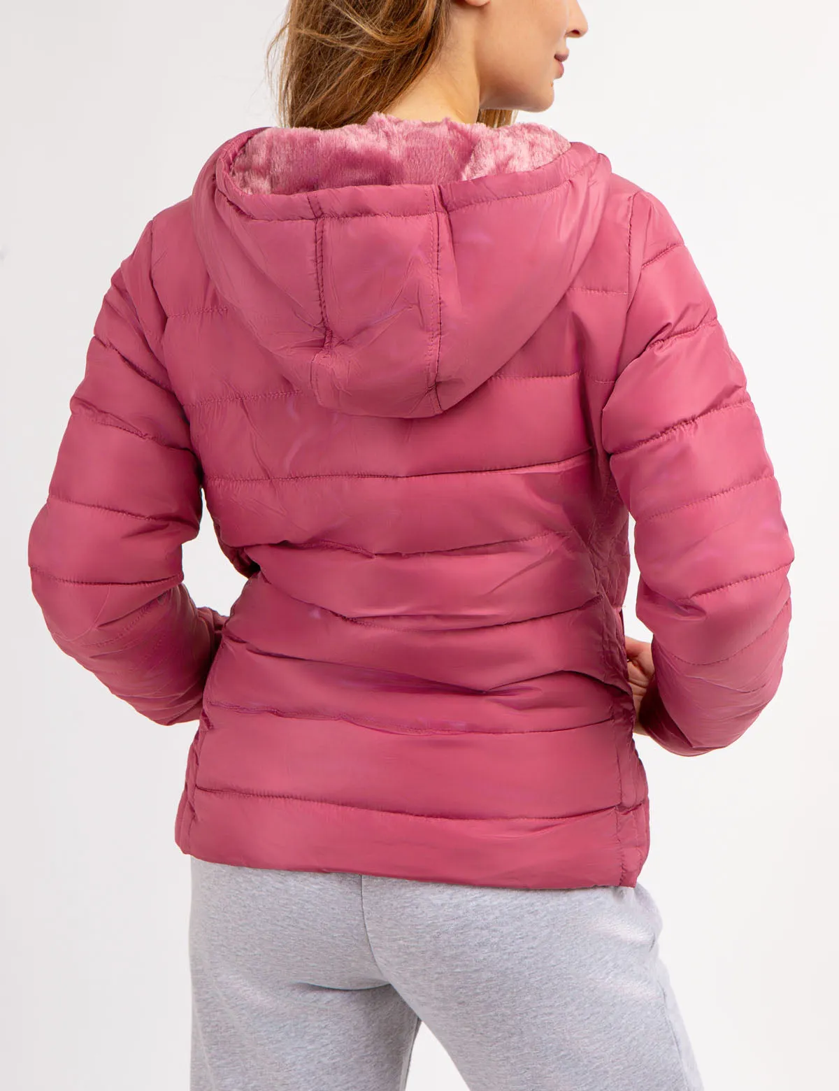 COZY FUR LINED HOODED PUFFER JACKET