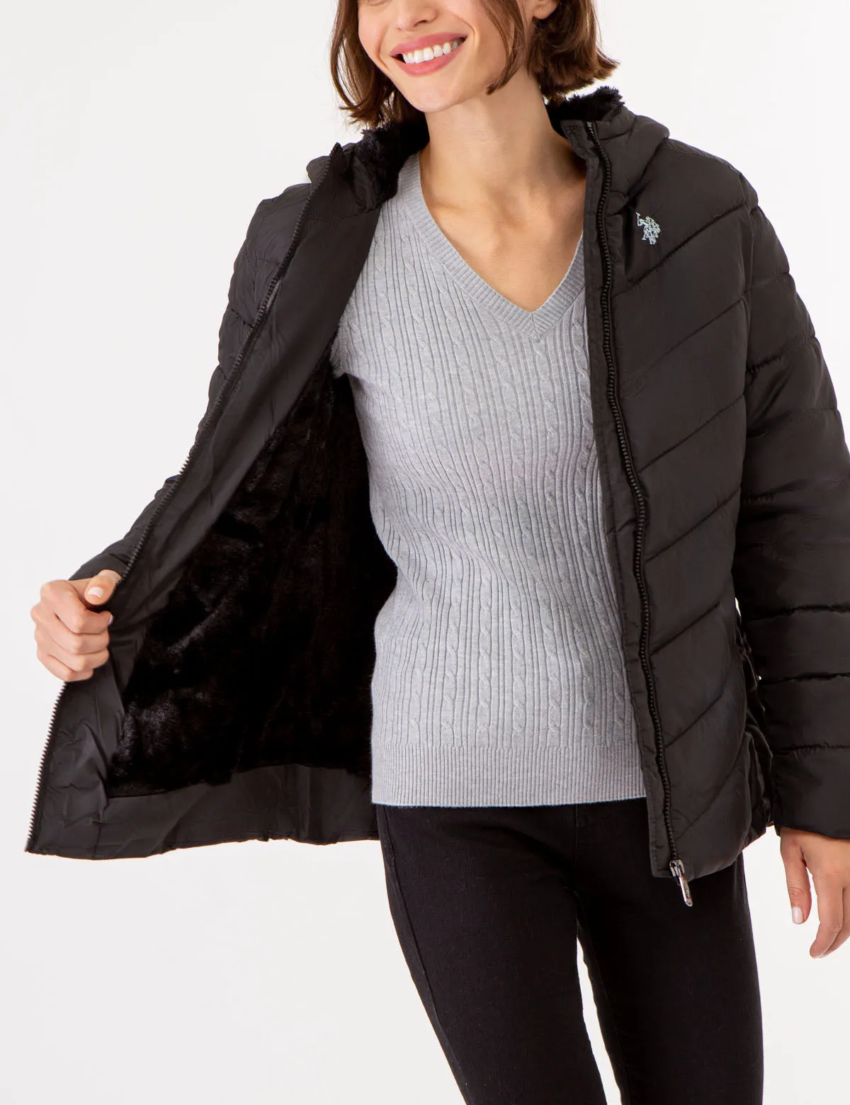 COZY FUR LINED HOODED PUFFER JACKET